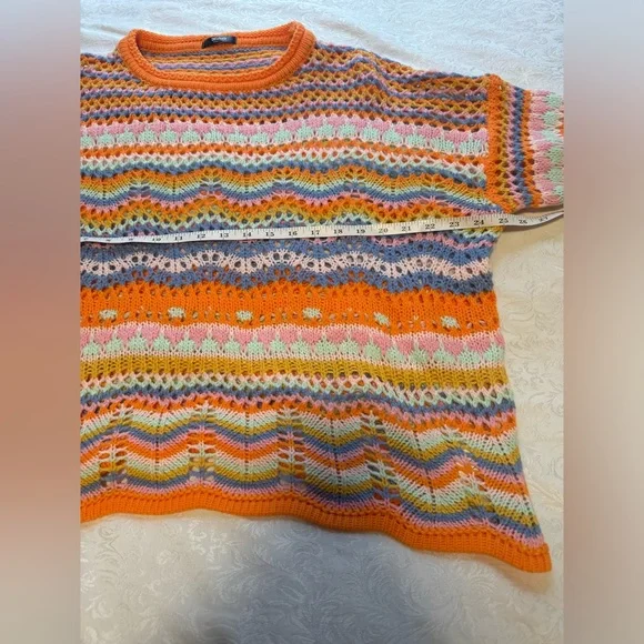 Melody Rainbow Striped Multi Color Women Sweater XL Loose Knit Colorful - Picture 8 of 9